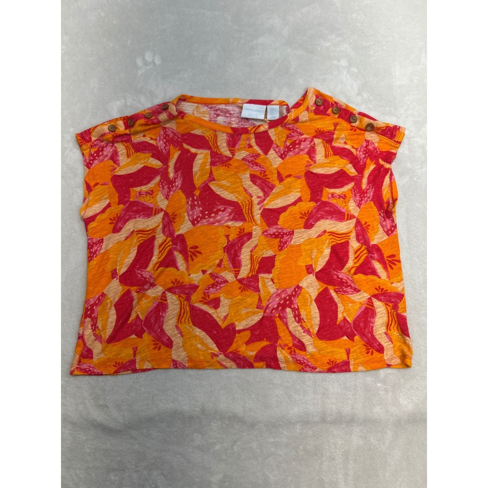 Cynthia Rowley Top Womens XL Orange Pink Floral Linen Blend Boxy Crop